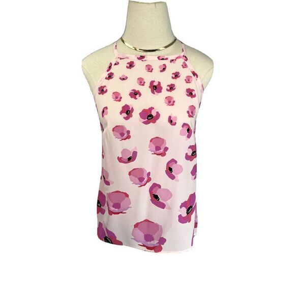 Cabi Pink Tank Top Floating Poppies Floral Tie Back Halter New - Picture 14 of 15